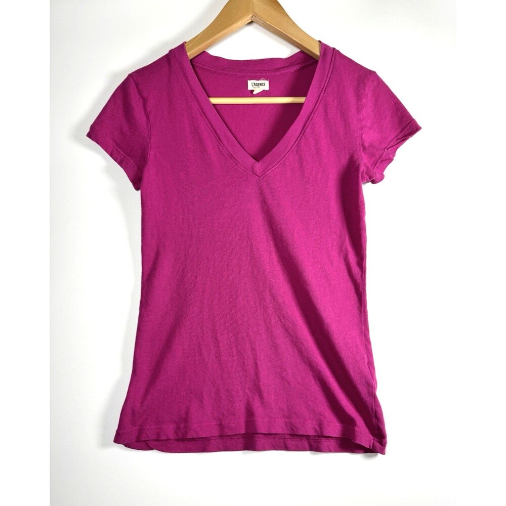 L Agence Becca V Neck T Shirt Womens XS Pink Rose Violet Cotton Made‎ in USA